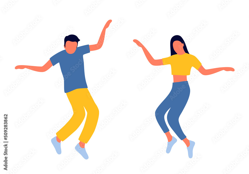 Man and woman dancing together in flat design ton white background.