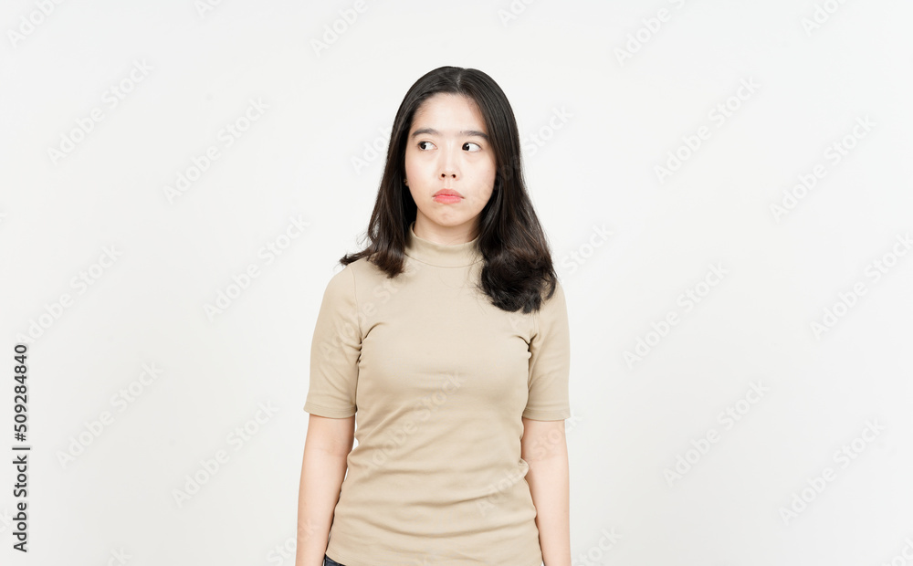 Angry and looking side Of Beautiful Asian Woman Isolated On White Background Angry and looking side Of Beautiful Asian Woman Isolated On White Background