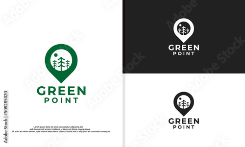 pine point green fir hemlock spruce conifer cedar coniferous cypress larch pinus tree forest vintage retro hipster line art Logo design