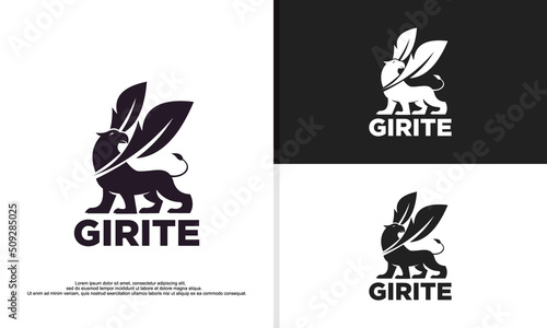 logo illustration vector graphic of griffin silhouette combined with feathers.