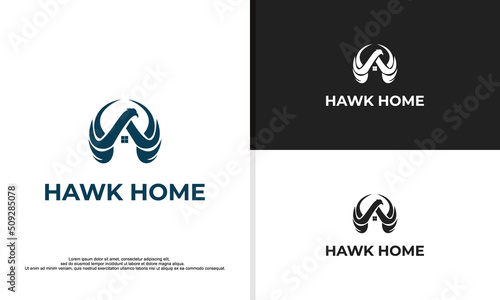 logo illustration vector graphic of hawk head combined with house, fit for real estate company, etc.