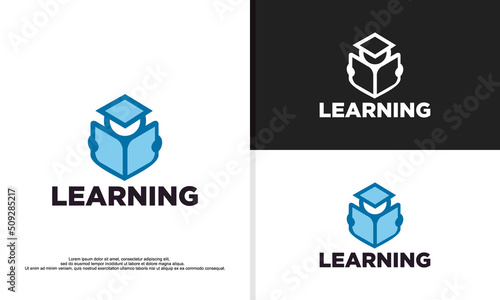 people grab book learn, logo design illustration