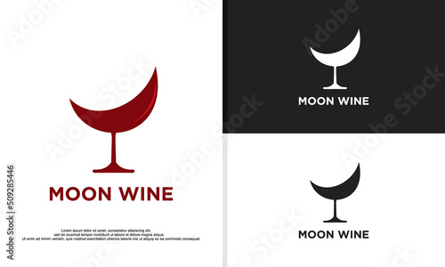 logo illustration vector graphic of crescent moon combined with glass of wine