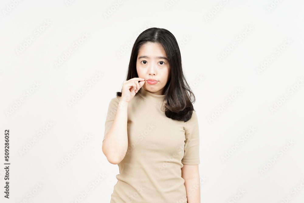 Keep Secret lip shut Of Beautiful Asian Woman Isolated On White Background Keep Secret lip shut Of Beautiful Asian Woman Isolated On White Background