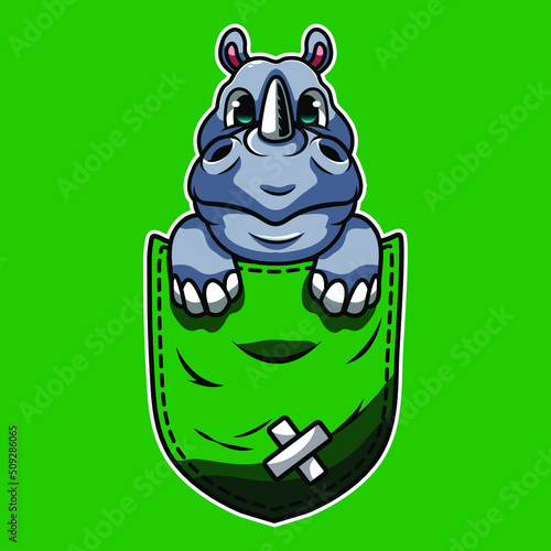 Cute cartoon rhino in a pocket