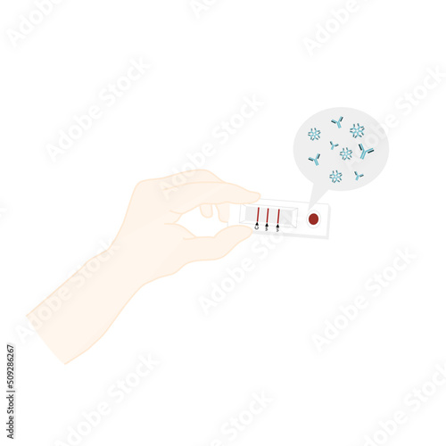 The antibody rapid test kit is held with human hand to observe or show the result : Positive or negative (Control, Immunoglobulin :IgM, IgG) after sample dropping and full of detection time.