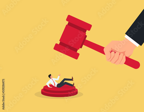 Social inequality, discrimination. business owner or investor try to survive from big gavel hamme