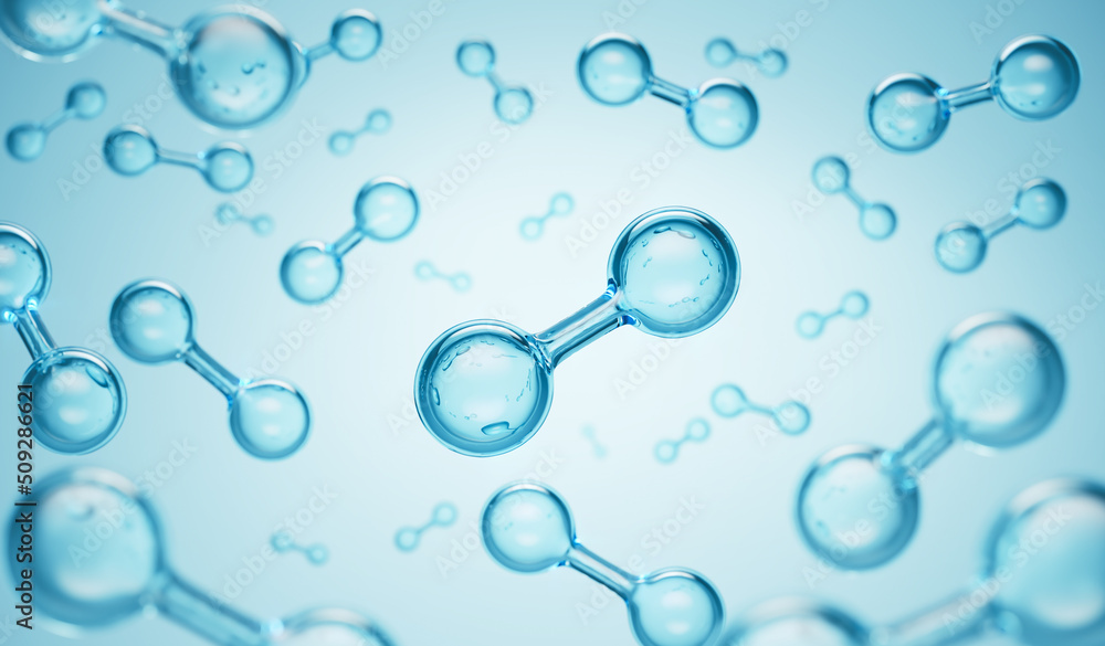Hydrogen H2 molecule model, Energy Water Fuel Cell, 3d illustration ...