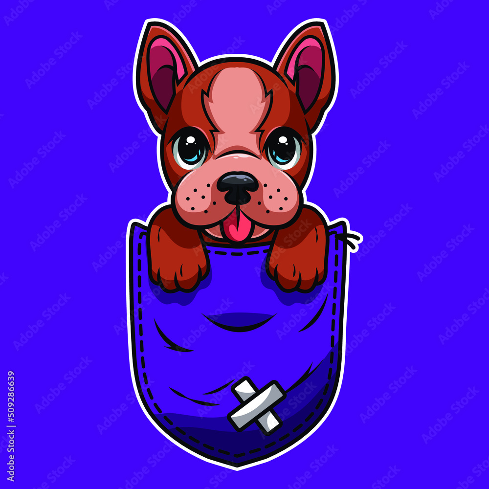 Fototapeta premium Cute cartoon dog in a pocket