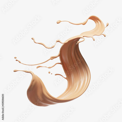 Liquid foundation splash element, fluid cosmetic cream 3d illustration.