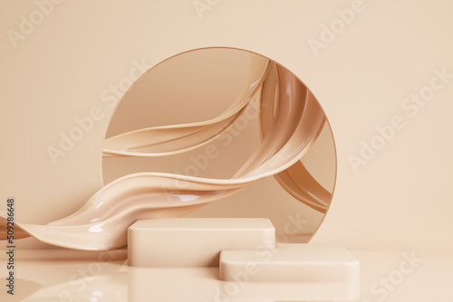 minimal pedestal podium display with brown foundation cream, stage showcase for beauty and cosmetics product, 3d illustration. photo