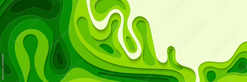 Paper cut Banner background in green color. Abstract paper art shape ...