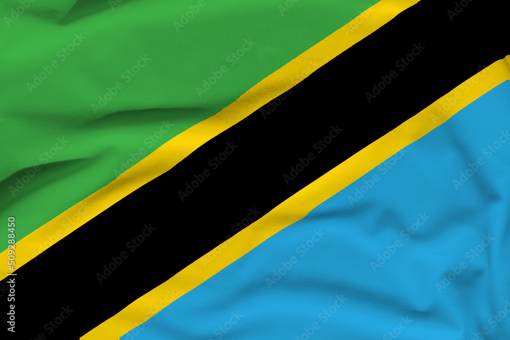 Tanzania national flag, folds and hard shadows on the canvas Tanzania national flag, folds and hard shadows on the canvas