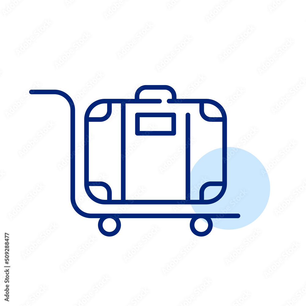 Luggage transported on a cart. Porter service. Pixel perfect, editable stroke line art icon Luggage transported on a cart. Porter service. Pixel perfect, editable stroke line art icon