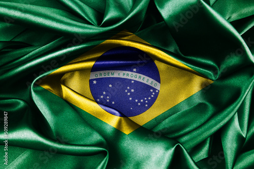 Closeup of silky Brazilian flag photo