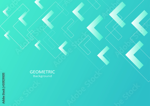 Abstract geometric on turquoise gradient background. Design elements with arrow shapes. Copy space for text. Vector Illustration.