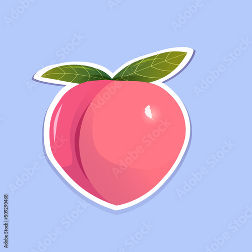 Cute pink peach sticker.Summertime fruit.