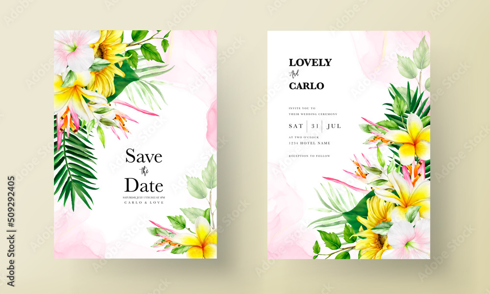 beautiful summer floral wedding invitation card