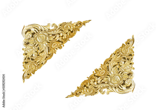Golden floral stucco patterns frame for decorative isolated on white background , clipping path