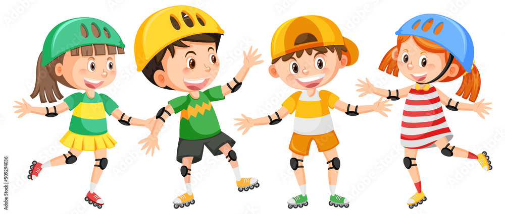 Kids on inline skates cartoon Kids on inline skates cartoon