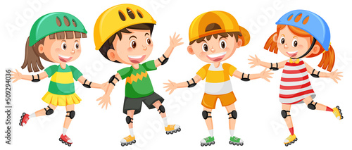Kids on inline skates cartoon