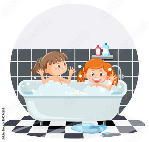 Happy children in bathtub