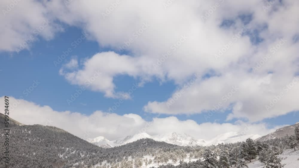 Time Lapse of the clouds moving above the snow covered mountains in the Rocky Mountains National Park in Colorado USA. Time Lapse of the clouds moving above the snow covered mountains in the Rocky Mountains National Park in Colorado USA.