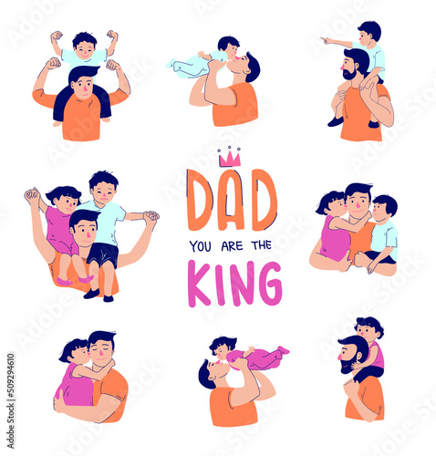 happy father with son and daughter Vector illustration . Happy Fathers day for card , banner , post design.