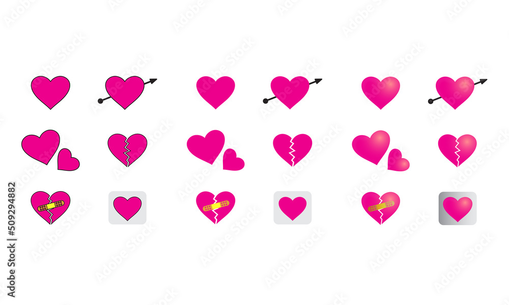 Heart emojis pink love icon set. vector heart emoticons, symbols collection, set, pack. Set of heart icon vector isolated on white background. Emoji vector. Love heart icon set. Emoticon icon web.