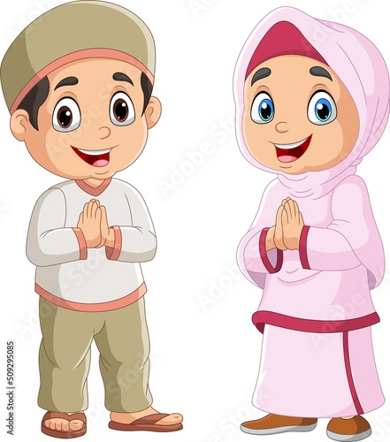 Happy muslim man and woman cartoon