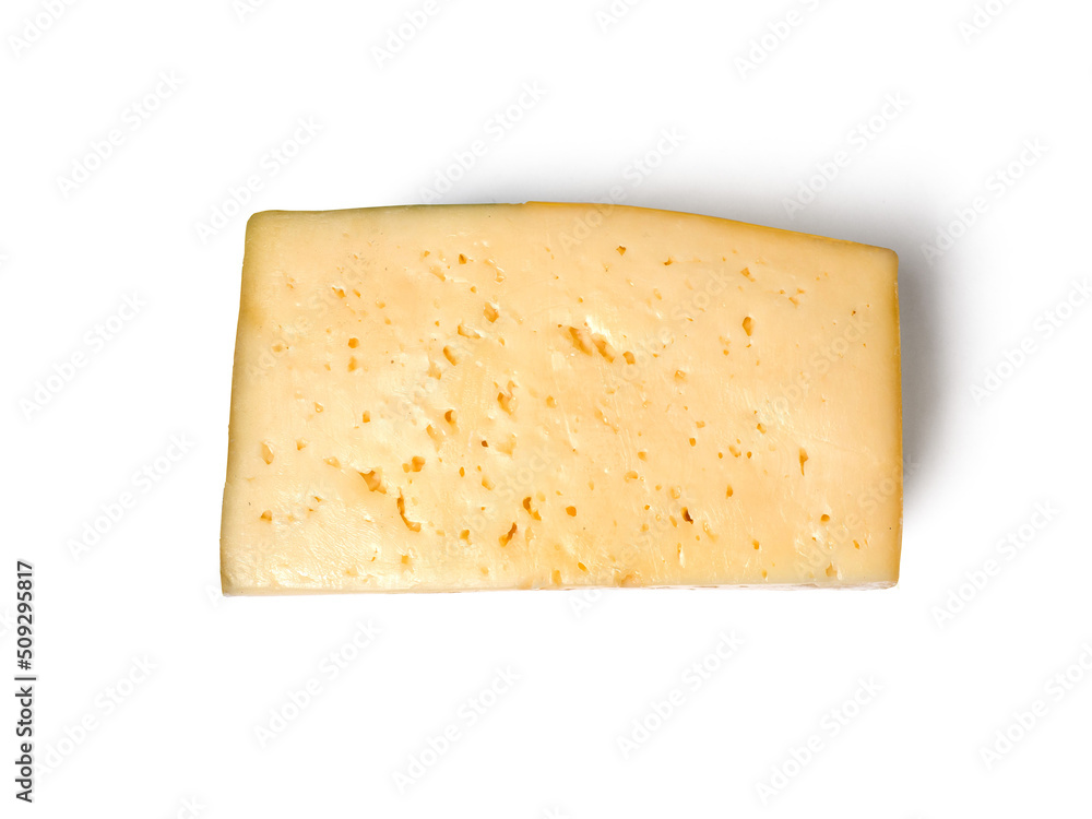 Cheese on a white background. Milk swiss cheese. Studio photography.