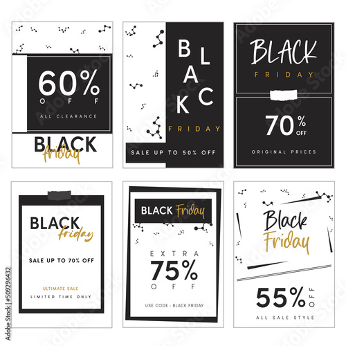 Set of social media Black Friday sale banners for product promotion  shopping and sale.