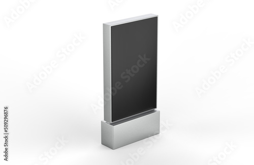 WiFi network Multi touch floor standing LCD, display digital signage display touch monitor mockup. 3d render illustration.