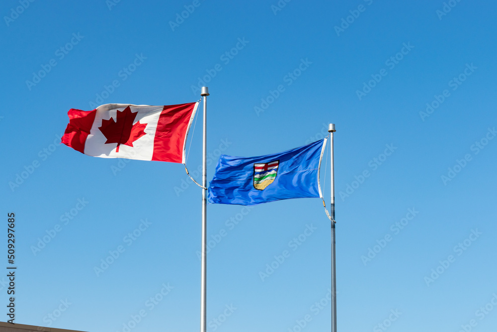 Canada Maple Leaf flag and Alberta provincial flag