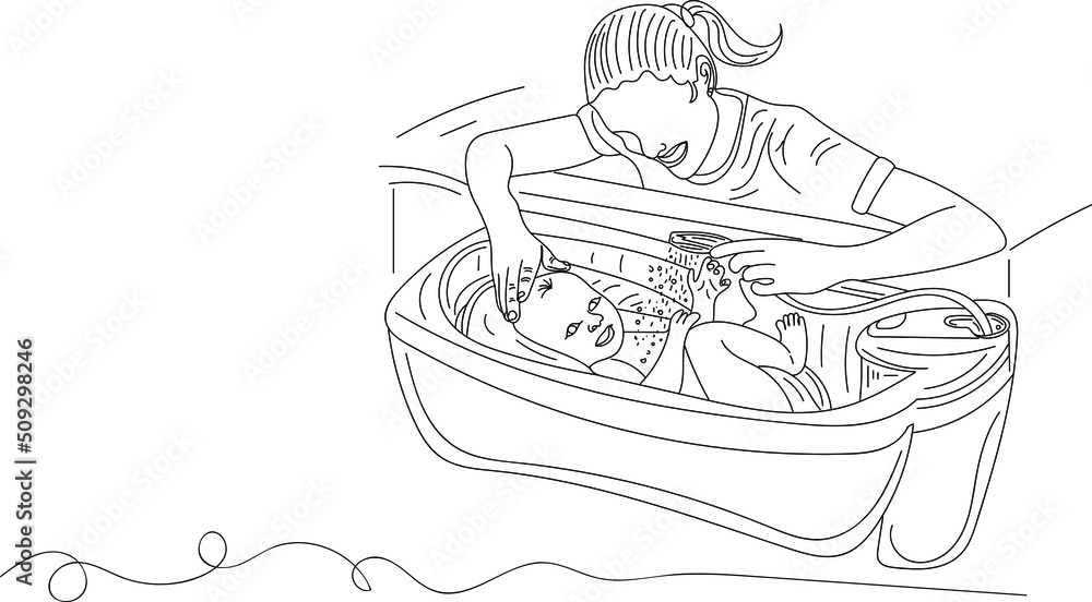 Baby bath tub vector baby bath logo vector, Sketch drawing of Baby