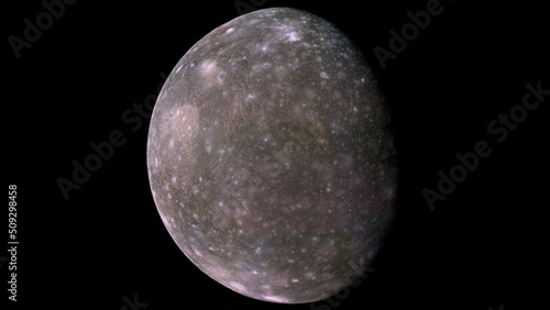 Callisto, second largest moon of Jupiter. Elements of this image were furnished by NASA. photo