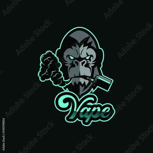 Gorilla head vapor e-cigarette, vape, vaporizer cigarette, electronic smoke. Scalable and editable Vector.