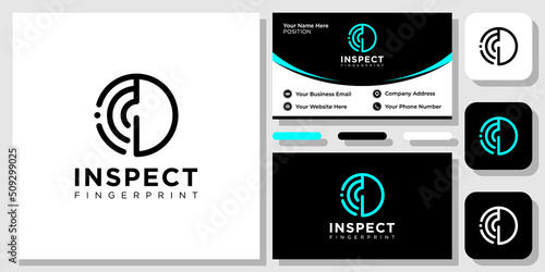Inspect Fingerprint indentification identity high technology app with business card template 