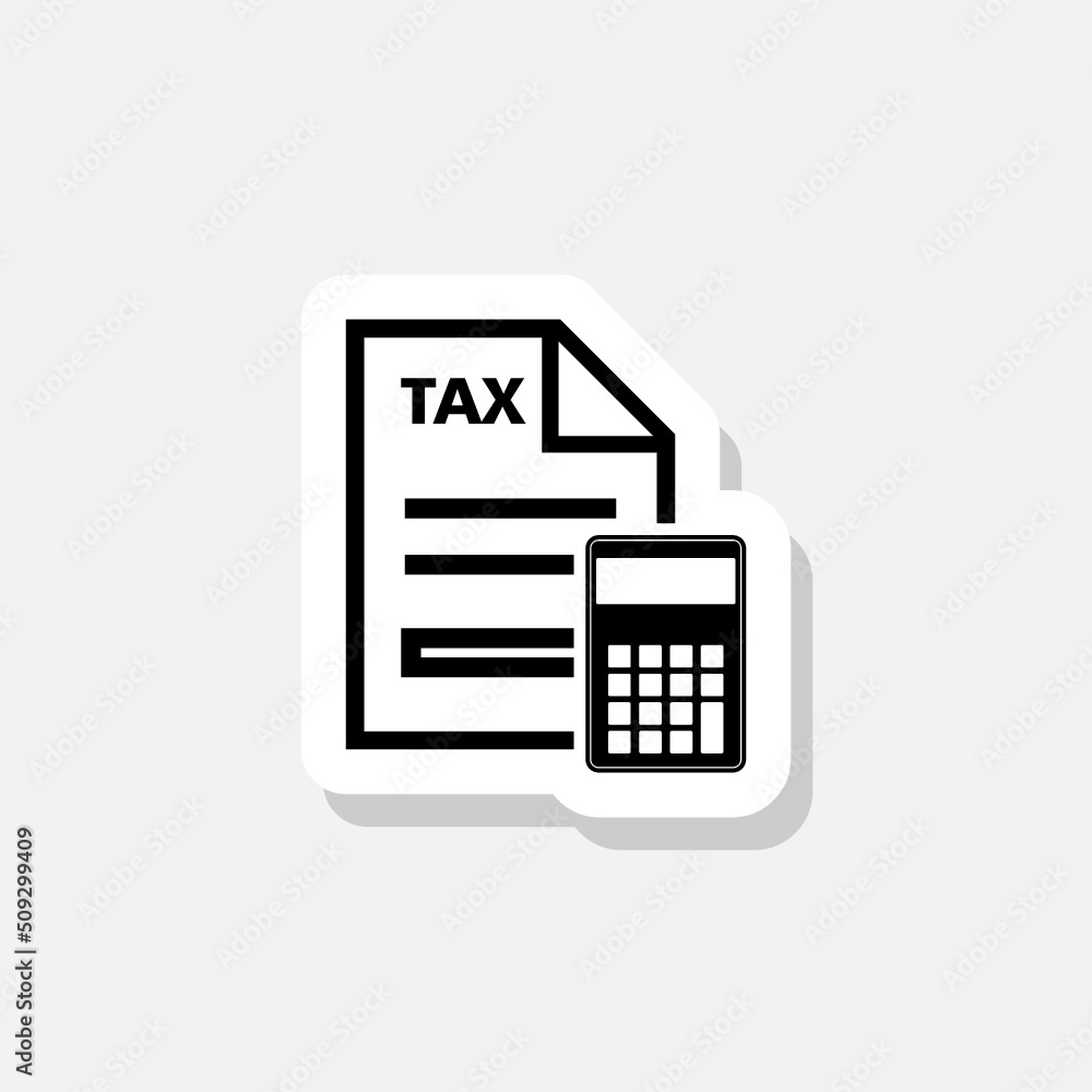 Calculate revenue and filling tax form sticker icon sign for mobile concept and web design Calculate revenue and filling tax form sticker icon sign for mobile concept and web design