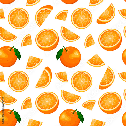 Bright seamless pattern with ripe oranges.
