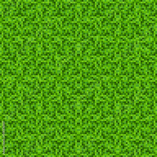 Pixel art grass background. Seamless texture backdrop. Green square grass pattern. 8 bit game lawn wallpaper. Vector illustration