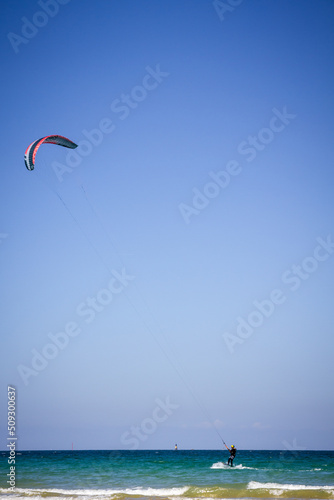 Photography Kitesurfer on sea in Saint-Malo city, Brittany, France