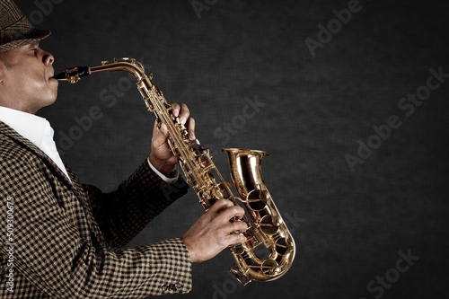 Photography Musician playing jazz music instrument. Band instruments