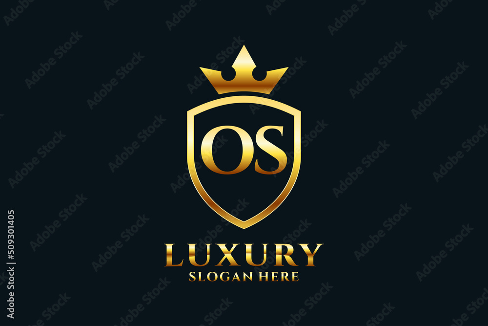 initial OS elegant luxury monogram logo or badge template with scrolls and royal crown - perfect for luxurious branding projects - obrazy, fototapety, plakaty 