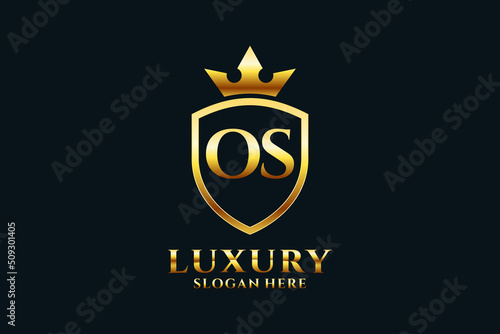initial OS elegant luxury monogram logo or badge template with scrolls and royal crown - perfect for luxurious branding projects