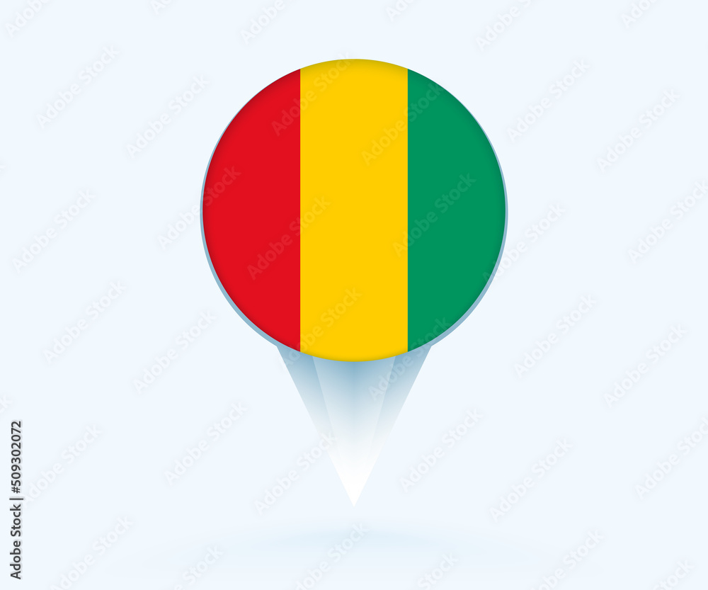 Fototapeta premium Map pointer with flag of Guinea.