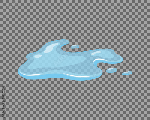 Water spill, puddle on a isolated transparent background. Blue autumn natural liquid on the ground. Clean water. Vector illustration. 