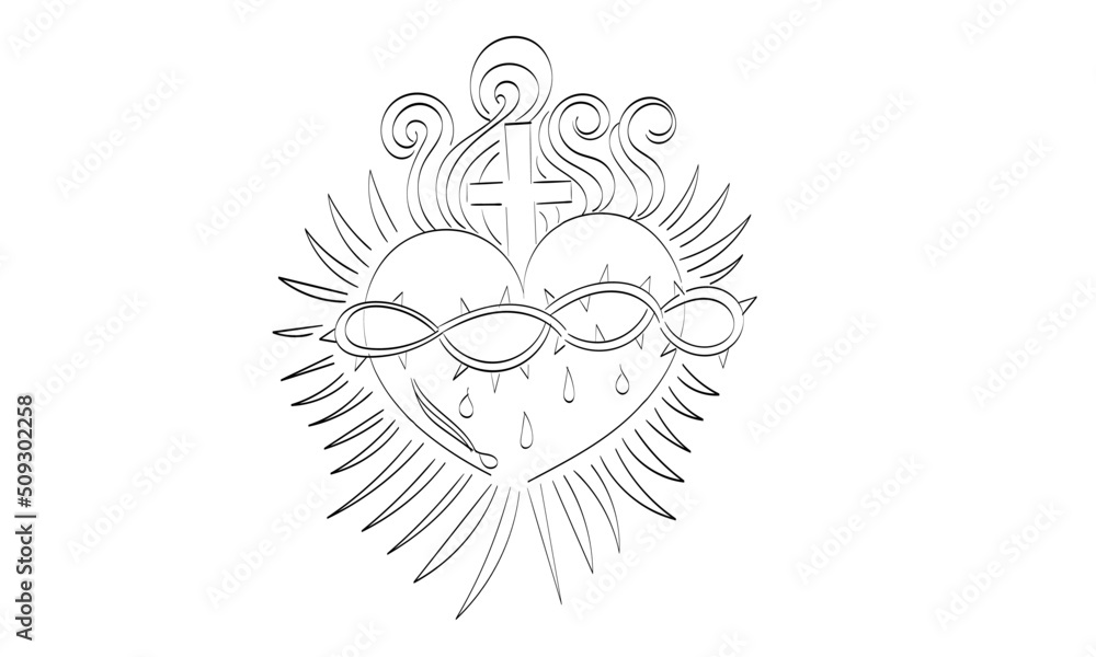 Sacred Heart Jesus Vector Illustration Drawing. Use as poster, card, flyer, Tattoo or T Shirt Sacred Heart Jesus Vector Illustration Drawing. Use as poster, card, flyer, Tattoo or T Shirt