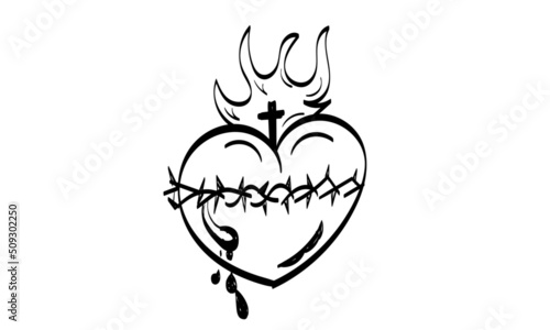 Sacred Heart Jesus Vector Illustration Drawing. Use as poster, card, flyer, Tattoo or T Shirt
