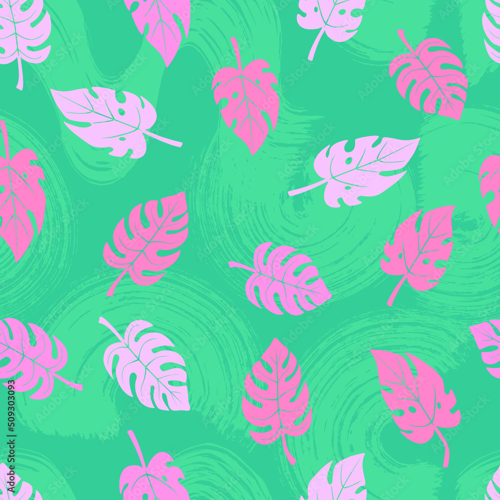 tropical summer pattern monstera leaves on abstract texture vector seamless pattern